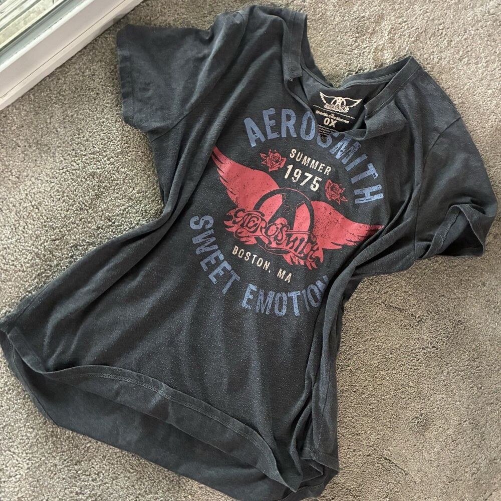 Aerosmith Sweet Emotion Graphic Band Tee Charcoal Gray Short Sleeve Women's 0X